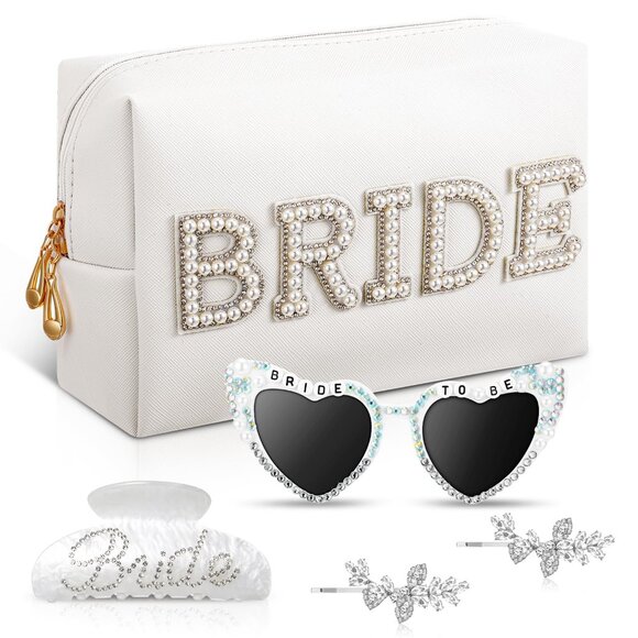 Bride Gift Set Elegant Wedding Accessories Makeup Bag Hair Clips Sunglasses
